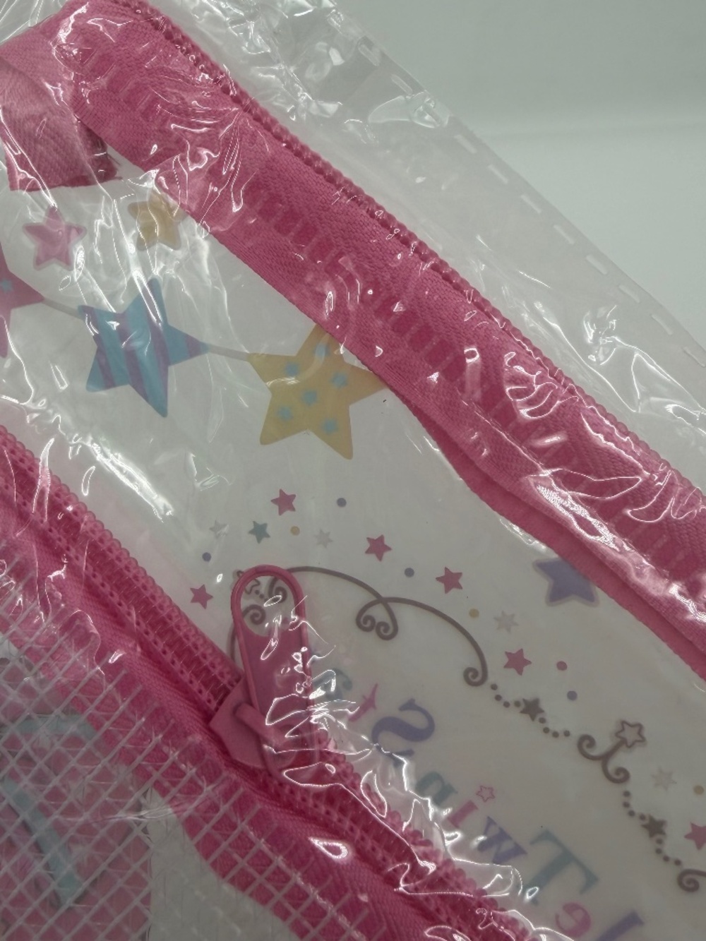 Little Twin Stars PVC Mesh Pouch NEW Bag Zipper Medium Pink Clear - Picture 4 of 8